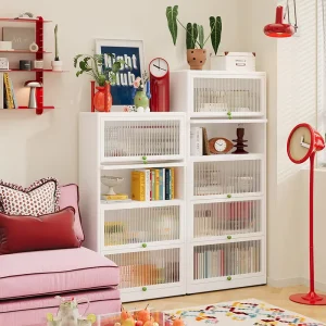 White Metal Flip Top Bookshelf for Living Room and Hallway