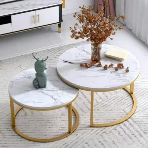 White Metal Mirror Gold Side Corner Tables Modern Luxury Round Glass Marble Top Set Center Tea Coffee Table for Living Room