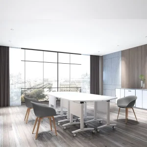 White Modern Folding Table With Wheels Office Meeting Training Learning Table Conference Table