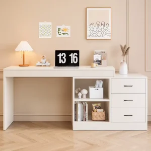 White Multifunctional 2 in 1 Vanity Desk Bedroom Storage Cabinet and Writing Desk Makeup Table for Women