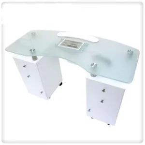 White Nail Salon Furniture Glass Top Manicure Table with Exhaust Fan Customized Design LED Available