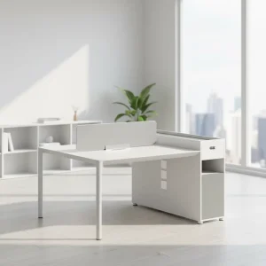 White Office Desk Modern Design Computer Table Desk For 2~6 Seater Work Office Workstation With Cabinet