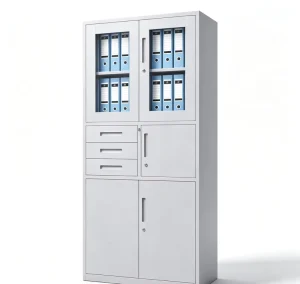 White Office Furniture Metal Filing Cabinet Glass Door Drawer Storage Cabinet