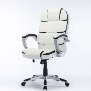 White PVC Leather Swivel Executive Manager Chair Ergonomic Office Work Chair with Padded Armrest