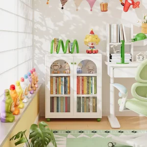 White Rounded Metal Bookshelf Safe for Children’s Room