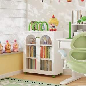 White Rounded Steel Modern Bookshelf Durable and Safe for Children’s Room Home Office Living Room Furniture