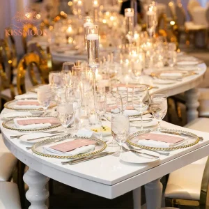 White Serpentine Table MDF Top Stainless Steel Leg Wedding Banquet S Shape Dining Table Event Party Rental Furniture Custom
