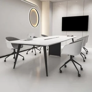 White Simple Modern Office Furniture Custom Size Boat Shape Meeting Table for 6 8 10 12 14 16 People