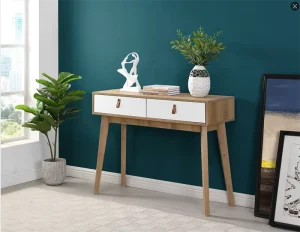 White Slim Narrow Wood Panel Console Table Easy to Clean Modern Design for Living Room Bedroom Hotel Home Office