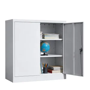 White Small Metal Modern Storage Filing Cabinets with Lock Adjustable Shelves 2 Doors for Home Office Garage Workshop Bedroom