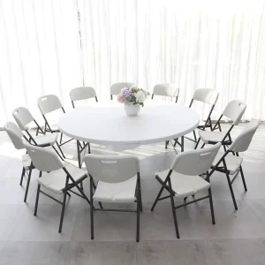 White Split Fold Round Table Lightweight Plastic Folding Table Indoor Dining Outdoor Picnic Event Table