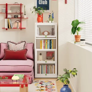 White Steel Flip Top Bookshelf for Living Room and Study