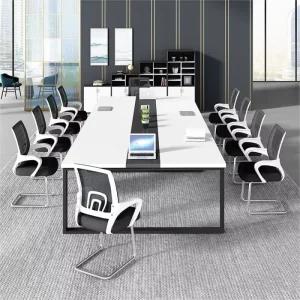 White Steel Frame Conference Table Simple Modern Office Table Oblong Desk Negotiation Table Training Table 3.6×1.4×0.75M