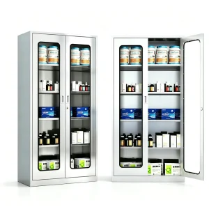 White Steel Lockable Medical Storage Cabinet with Glass Doors Tall Pharmacy Drug Organizer Locker for Clinic & Hospital