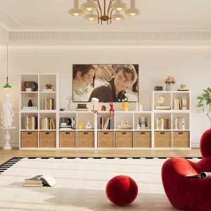 White Steel Modular TV Cabinet Free Layout for Living Room and Home Office Storage
