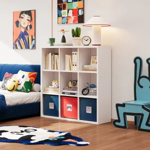 White Steel Modular TV Cabinet with Storage Bins for Kids Bedroom