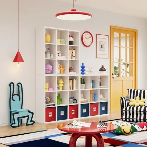 White Steel Storage Cabinet for Living Room Modern TV Stand with Grid Design