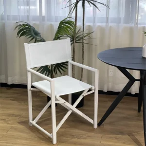 White Teslin Aluminum Folding Chair Stackable Waterproof Outdoor Seat for Hotel and Restaurant