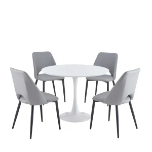 White Velvet Wood Dining Table and Chairs Set for Cafes and Restaurants