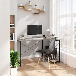White Wood Computer Desk with Side Shelf Office Working Table with 4 Tier Bookshelf Desk for Writing