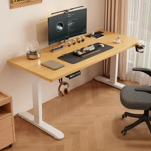 White Wooden Desktop Height Electric Adjustable Standing Desk Smart Computer Desk for Office Bedroom