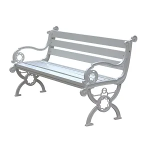 White Wooden Outdoor Bench Seat Outside Park Cast Iron Leg Bench Seating Public Garden Patio Chair Bench with Back