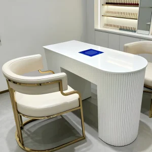 White Wooden Salon Furniture Single Seater Manicure Table and Chair Set Modern Saloon Nail Table with Dust Collector for Sale