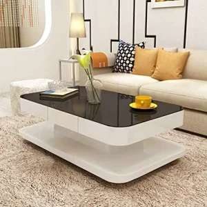 White and Black Modern Nordic Center Coffee Tea Table Modern Luxury Tempered Glass Coffee Table