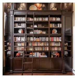 Whole Hous Custom Luxury Bookcase with Ladder Library Bookshelf Office Book Cabinet Home Library Furniture Classic Study Room