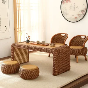 Wicker Tea Table Set Modern Minimalist Thickened Zabuton Tatami Outdoor Home Furniture Coffee Table for Balcony Bay Window