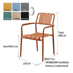Wide Slatted Back Seat Stackable PP Outdoor Armchair Custom Color Weatherproof Garden Patio Cafe Plastic Dining Chair