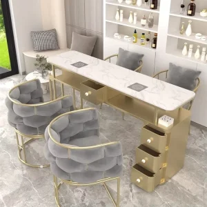 Widened 45 Metal Modern Minimalist Nail Art Table Chair Set Storage Multifunctional Luxury Salon Furniture