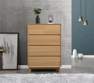 Wild Oak Modern MDF Wood Grain Living Room Sideboard Cabinet with 5 Drawers