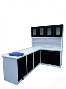 Winband HB LBT01 L Shaped Laboratory Workbench Reagent Racks Wall Mounted Cabinets 304 Stainless Steel Construction Epoxy