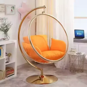 Wing Egg Ball Chair with Gold Stainless Steel Frame and Transparent Bubble Fashion Design