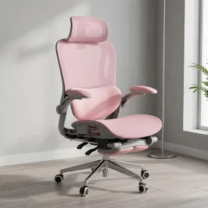 Womens Mesh Ergonomic Computer Chair Reclining Function Flip Out Armrests Height Adjustable Five Star Base Steel Legs Minimalist