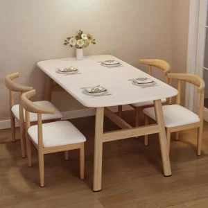 Wood Bullhorn Dining Table and Chair Set for Small Apartments Rectangular Shape 3 4 People Home Commercial Use