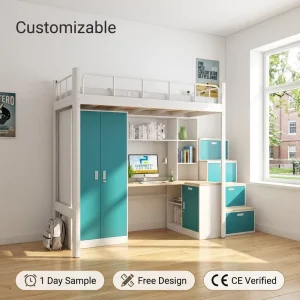 Wood College Dorm Loft Bunk Bed With Computer Desk