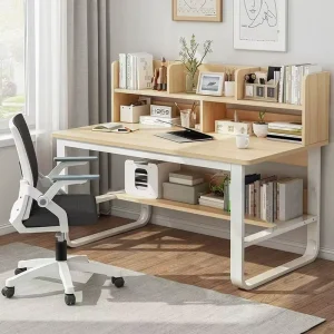 Wood Computer Desk with Bookshelf Eco Friendly Study & Work Table for Home or Office Simple Modern Design