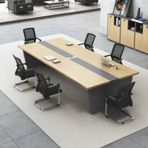 Wood Conference Table with Melamine Finish for Office Meetings Modern Design Metal Legs 12 Seater