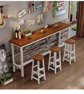 Wood Contemporary Multifunctional Commercial Bar Table Balcony Narrow High-foot Wall Partition Milk Tea Shop Chair Combination