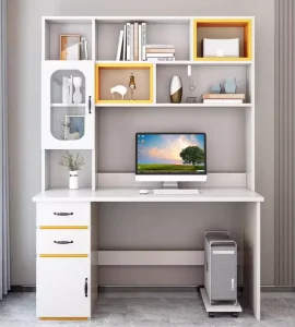 Wood Desk Bookshelf Integrated Table for Home Computer Desktop Girl Children’s Student Writing Study Table