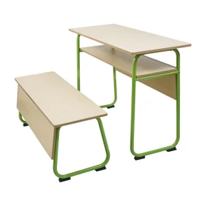 Wood Double Desk Bench Combo with Green Legs for Tutoring Classes Hospital and Home Office Use School Furniture