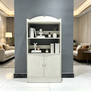 Wood Dustproof Double Door Floor Standing Modern Bookcase with Large Capacity Storage Cabinet for Home Office & Living Room