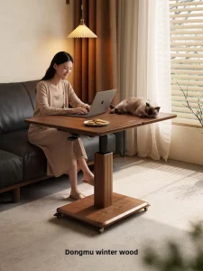 Wood Folding Coffee Table Liftable Storage Space Swivel Wheel Modern Small Apartment Sofa Side Oval Living Room Furniture CJ072