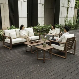 Wood Grain Aluminum Fireproof Outdoor Sofa Set for Hotel Applications