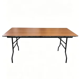 Wood Grain Plywood Folding Banquet Table Foldable Black Iron Legs Rectangle Event Training Dining Table for Hotel Wedding