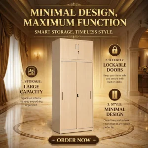 Wood Grain Printed Steel Wardrobe with Sliding Doors Freestanding Space Saving Design for Gym and Bedroom Storage