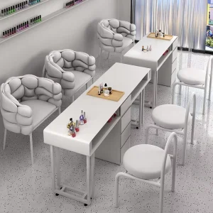Wood Japanese Style Nail Art Table Chair Set with Storage for Salon Furniture Single Double Manicure Light Luxury Nail Art Shop