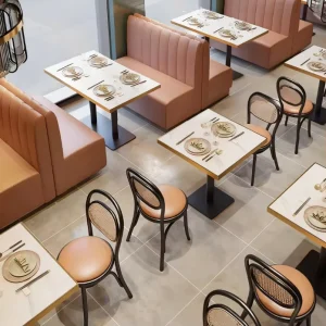 Wood Leather Sofa Rock Slab Coffee Shop Bistro Square & Round Table Commercial Cafe Restaurant Furniture Table and Chair Set